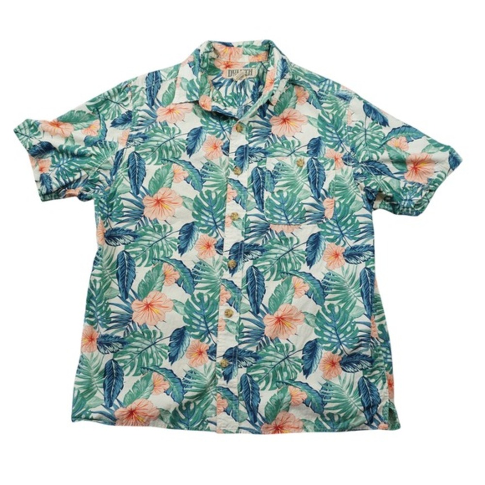 Duluth Trading Co. Mens Medium Tropical Hibiscus Floral Button Down Shirt Cotton